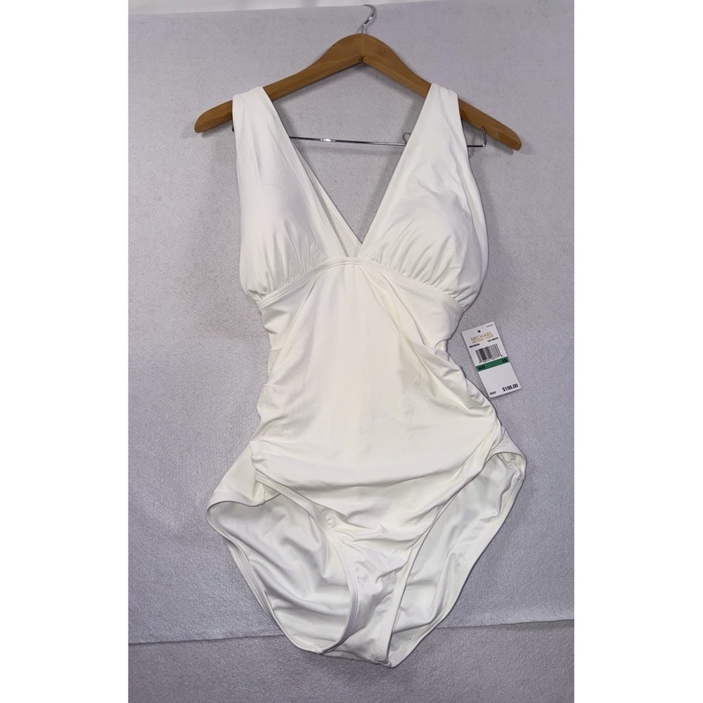 Michael Kors Size 16 Convertible Ruched One-Piece Swimsuit Cottagecore White